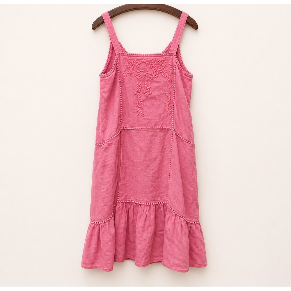 Magaschoni Dress‎ Size M Linen Coral Knee Length Beach Boho Coastal Cottage - Picture 3 of 6